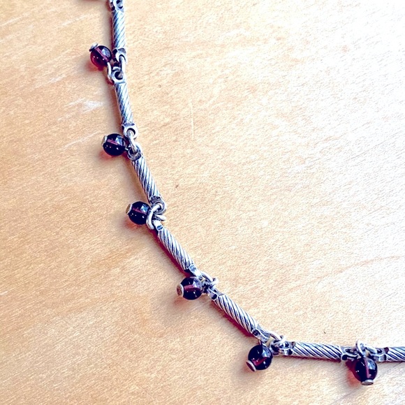 Silver necklace with dark burgundy beads - Picture 5 of 7